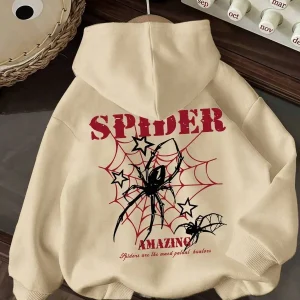 Kids Unisex Casual Hoodie with Spider Web Graphic Print