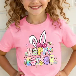 Happy Easter T-Shirt for Girls Short Sleeve