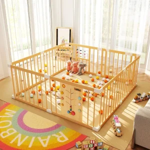 Extra-Large Wooden Playpen with Lockable Gate 63 x 63 x 24