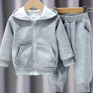 Baby boys girls solid color zipper Hooded Jacket Boys girls Pants Sets