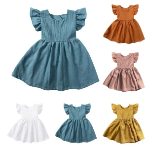Girls Sleeveless Ruffles Sleeve Denim Dress