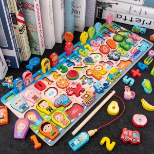 3D Preschool Wooden Arithmetic & Magnetic Fishing Toy